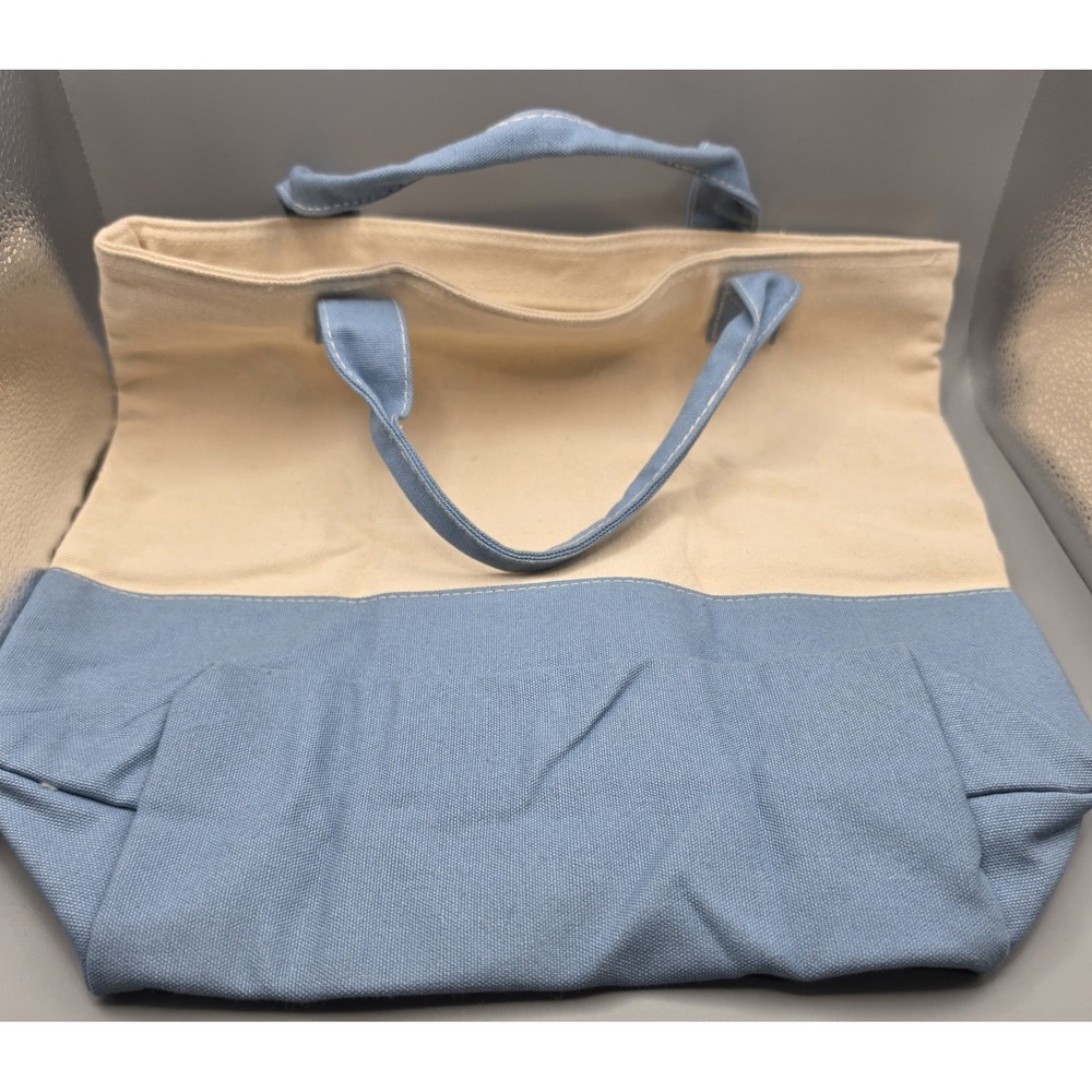 Martha Stewart Living Canvas Tote Bag Blue Cream Shopping Market Carryall - Picture 6 of 8